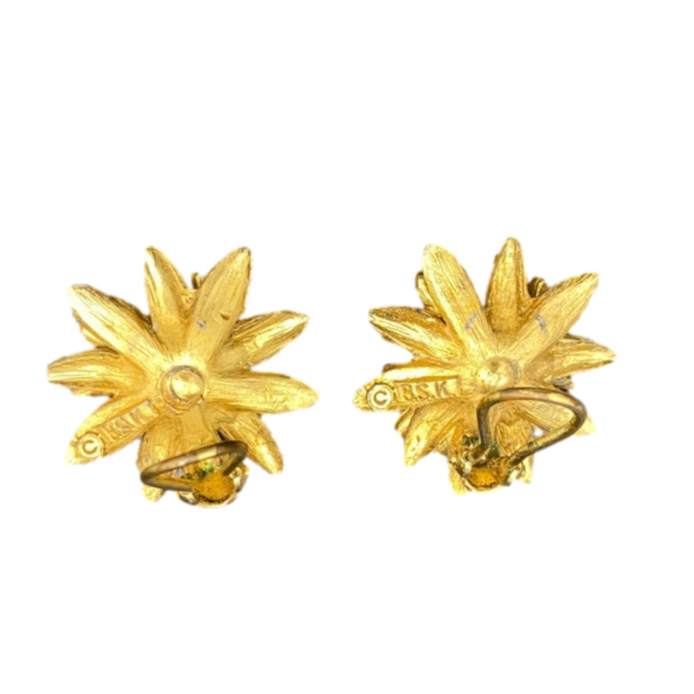 B S K Gold Starburst Earrings vintage Cameo clasp - Picture 6 of 7